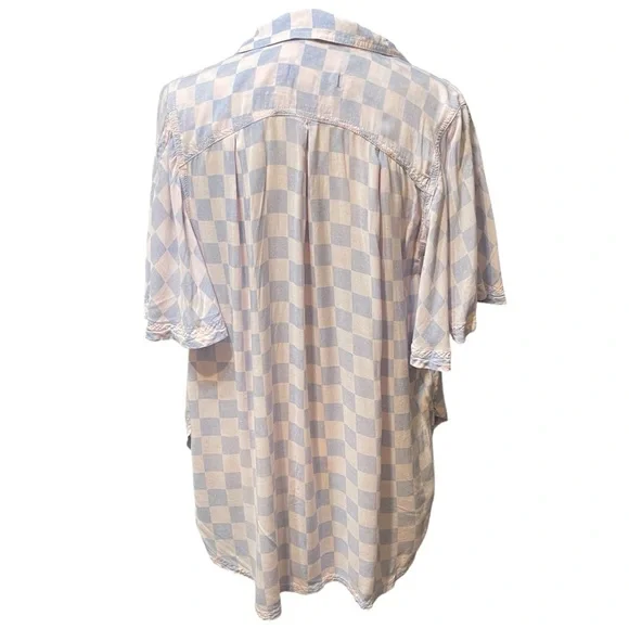 Free People Cotton Candy Easy Living Checker board Button Down Skirt Skater - Picture 7 of 14